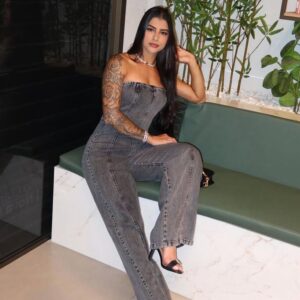 Macacão pantalona jeans grafite