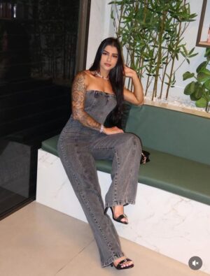 Macacão pantalona jeans grafite