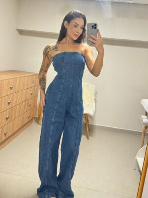 Macacão pantalona  jeans