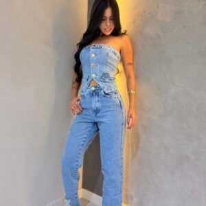 Calça mom detalhe Jeans Claro