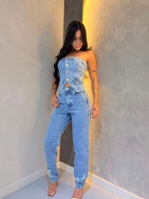 Calça mom detalhe Jeans Claro