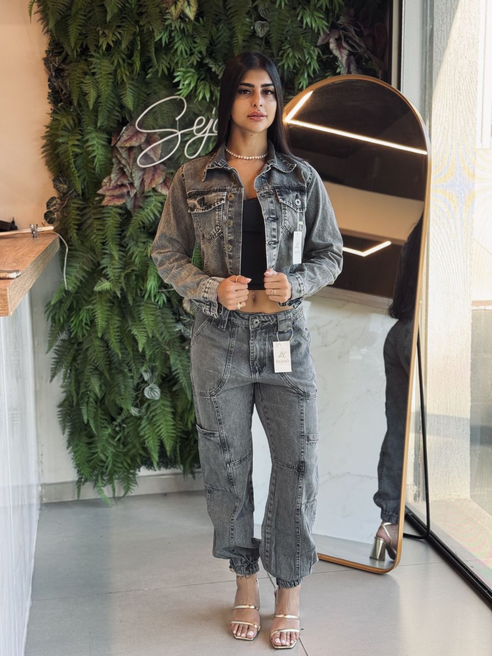 Jaqueta jeans grafite